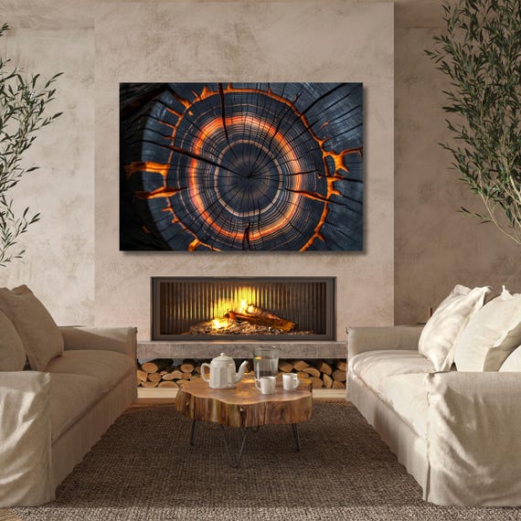 Tree Ring Canvas Wall Art, Rustic Wood Slice Print, Nature Tree Trunk Artwork, Minimalist Wooden Texture Canvas, Modern Rustic Wall Decor