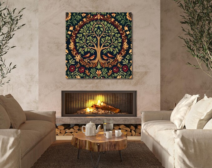William Morris Tree of Life Canvas Print, Botanical Arts Crafts Decor (Digital Download)