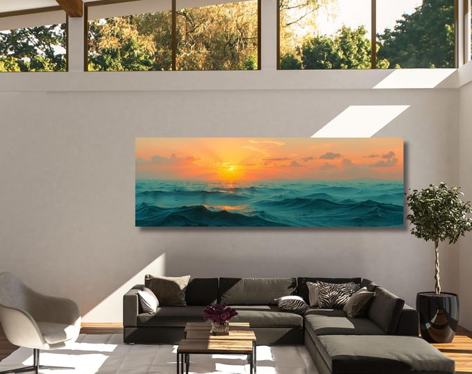Sunset Panoramic Wall Art,Warm Sun Canvas Print,Minimalist Sunset Wall Decor,Boho Landscape Canvas, Nature Sun Art for Living Room Wall art