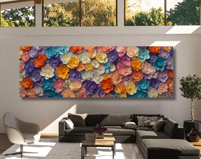 Panoramic Wildflower Field Canvas Wall Art – Boho Botanical Floral Decor