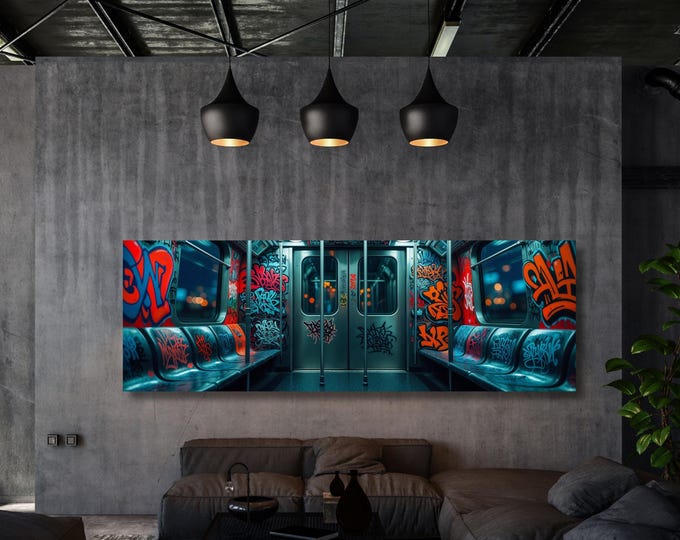 Urban Graffiti Canvas, NYC Subway Train, Street Art Style (Multiple Sizes)