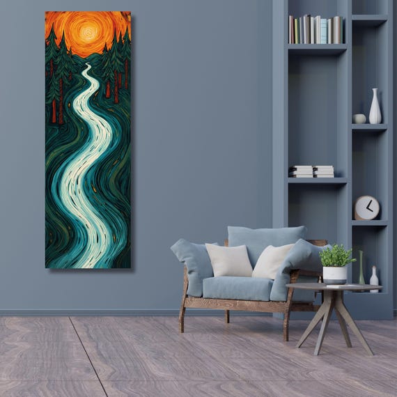 Vertical Nature Print Tall Modern Tree or Mountain Wall Decor for Hallway, Entryway or Small Space Styling Print Long Narrow Canvas Wall Art