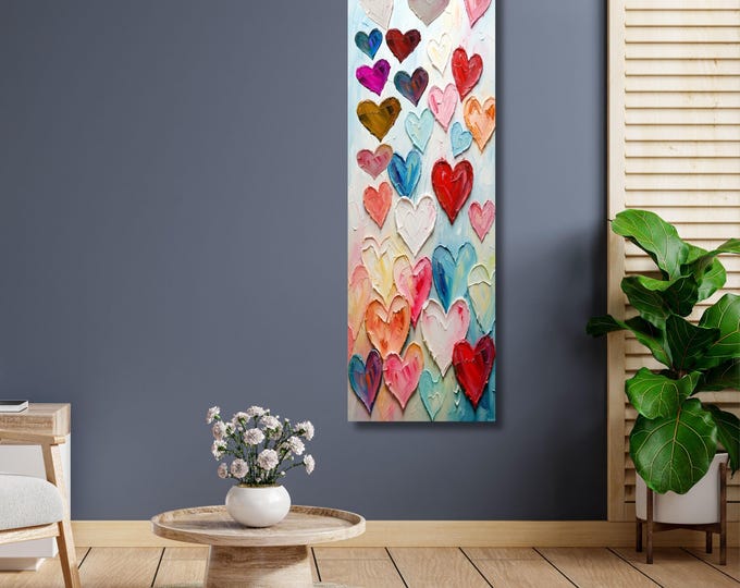 Long Hearts Canvas Wall Art – Romantic Abstract Texture Love Decor Print