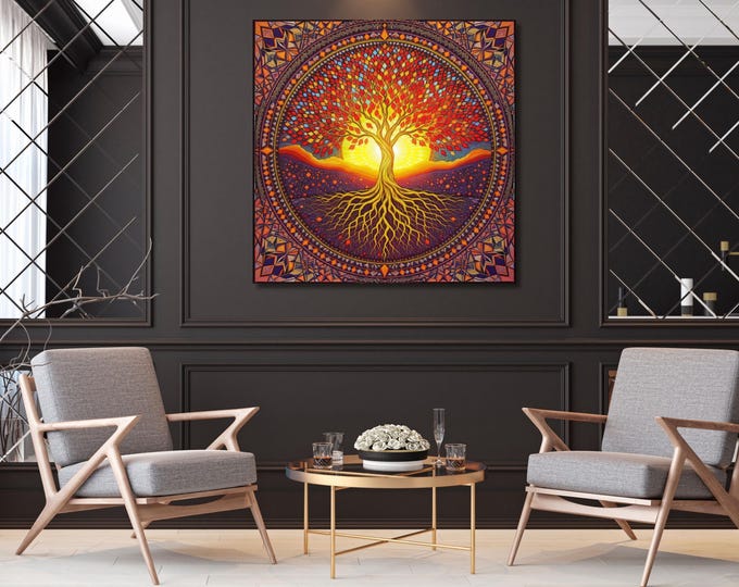 Celtic Tree of Life Canvas Art, Yggdrasil Mandala Print, Klimt Inspired Wall Decor