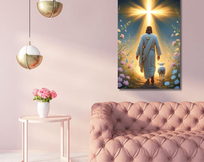 Jesus Shepherd Canvas, Modern Christian Art (Ready to Hang)