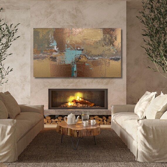 Gold and Copper Abstract Canvas Wall Art Extra Large Wall Art Oversized Horizontal Painting Print,Unique Luxury Wall Decor for Home Art gift