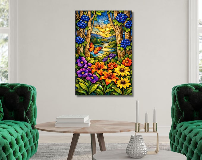 Klimt Inspired Canvas Art, Floral Mosaic Nature Decor, Impressionist Apple Tree Painting (Digital Download)