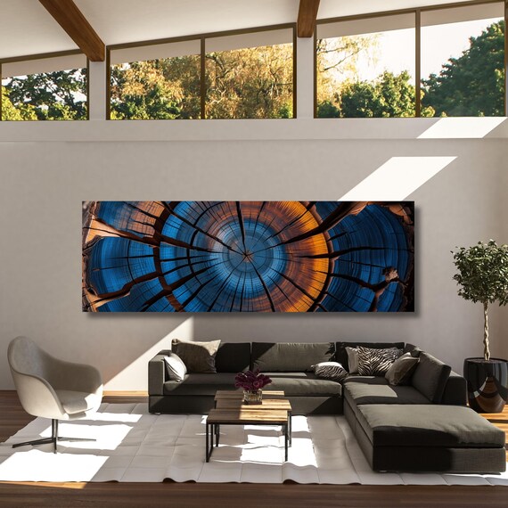 Panoramic Tree Rings Canvas Wall Art Elegant Natural Wall Art Great Design Solution for Echo Tree Ring Print of stump, Tree ring Canvas art