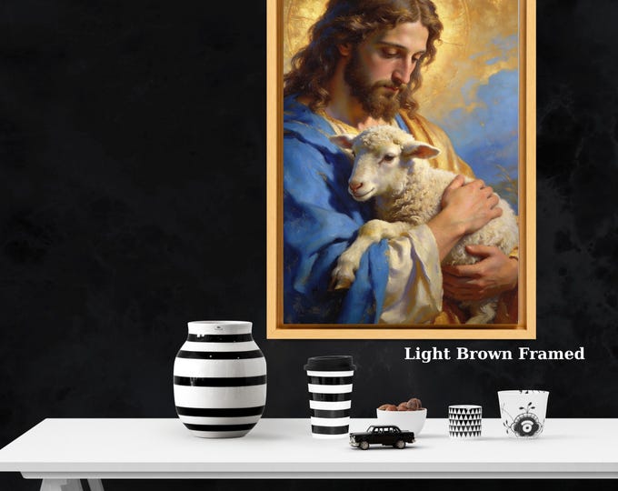 Jesus Good Shepherd Canvas Print, Impressionist Oil Style, Religious Home Decor