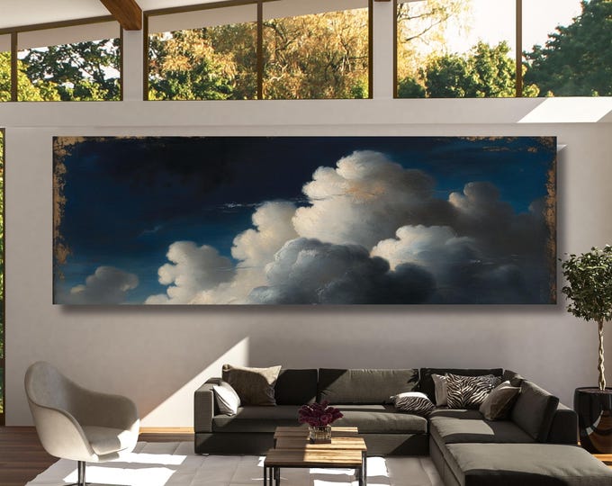 Panoramic Cloud Canvas Wall Art Blue Abstract Art Print Minimalist Wall Art Indigo Maximalist Decor Sky Art Night Sky Print Office Print