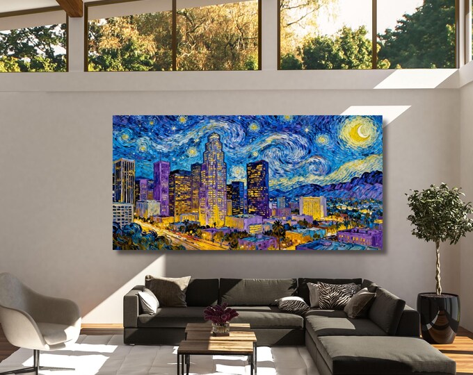 Los Angeles Canvas Wall Art, Starry Night Inspired (Ready to Hang)