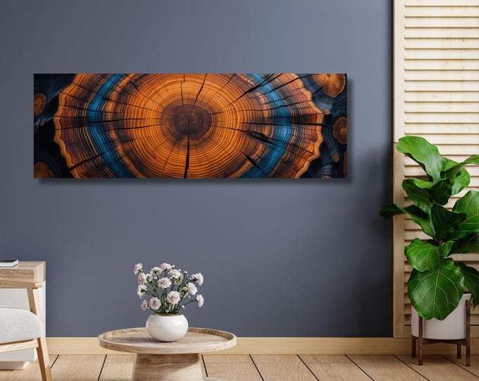 Panoramic Tree Rings Canvas Art: Elegant Natural Wall Decor