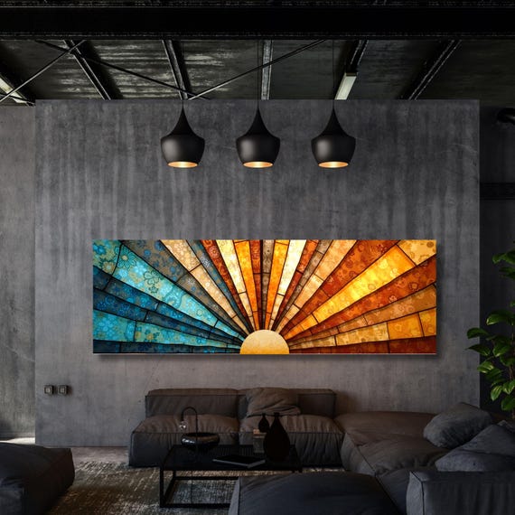 Abstract Sunset Canvas Art: Panoramic Boho Decor, Klimt Style