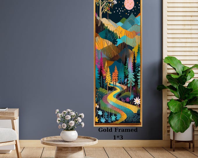 Vertical Moon Canvas Print, Modern Nature Wall Art, Hallway Decor