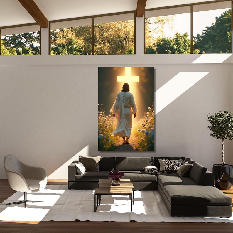 Jesus Gehende Leinwand Wandkunst - Inspirierende religiöse Dekoration Bild 3