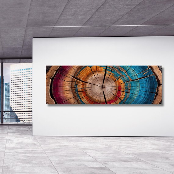 Panoramic Tree Rings Canvas Wall Art Elegant Natural Wall Art Great Design Solution for Echo Tree Ring Print of stump, Tree ring Canvas art