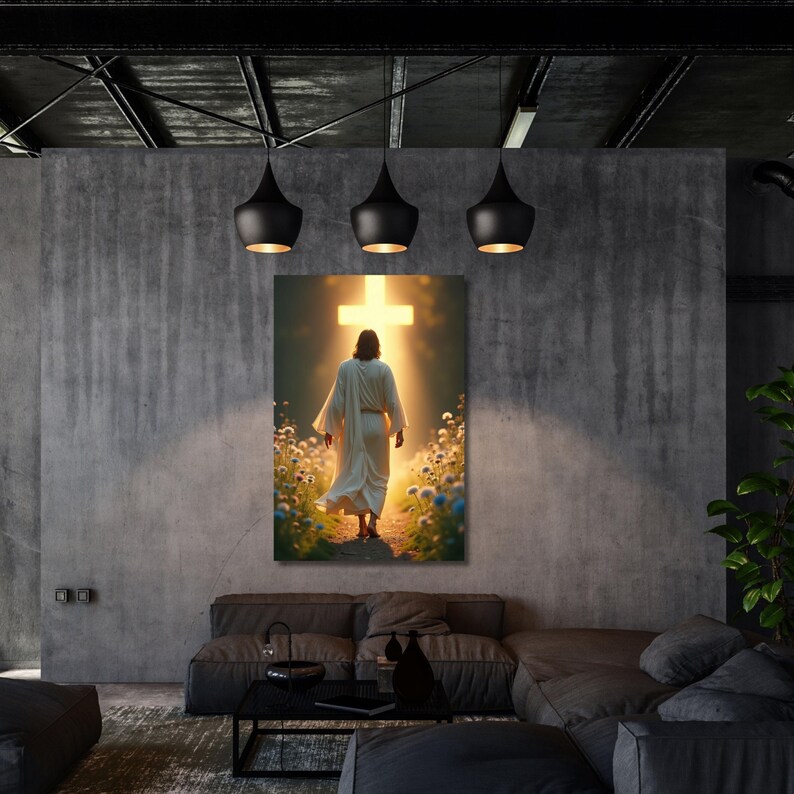 Jesus Gehende Leinwand Wandkunst - Inspirierende religiöse Dekoration Bild 2