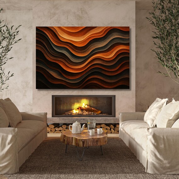 Tree Rings Canvas Wall Art Abstract Waves canvas Wall Art Natural Wood Texture painting print Rustic Wall Hangs