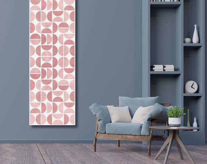 Dusty Rose Red Long Narrow Canvas Wall Art Vertical Framed Botanical Minimalist Artwork Long Thin Print for Hallway Living Room or Bedroom