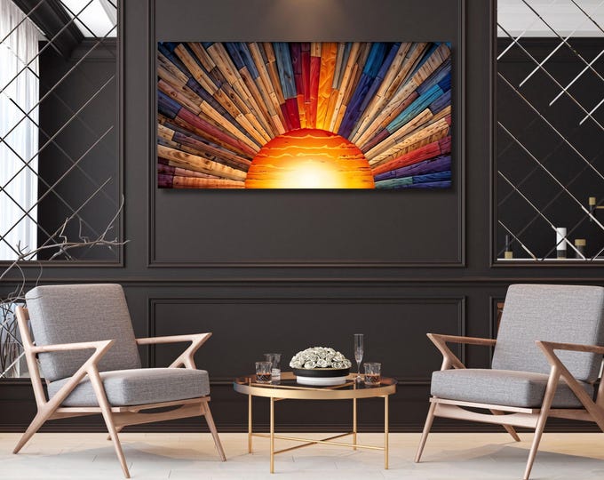 Panoramic Sunset Canvas Art, Long Wood Sunshine Wall Decor