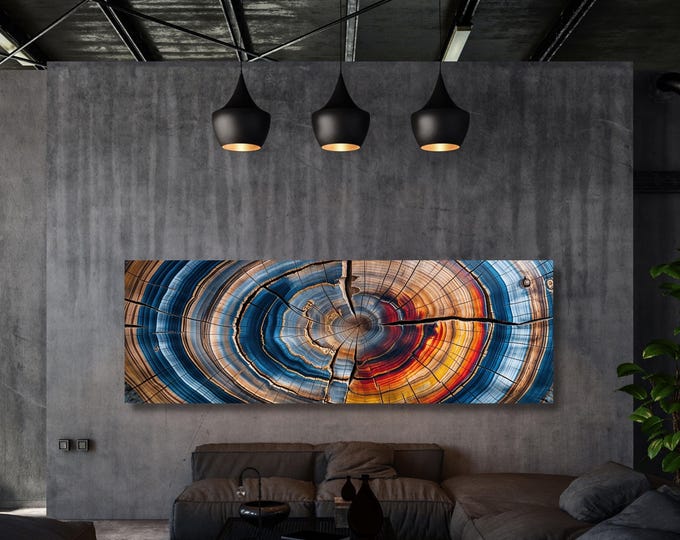 Panoramic Tree Rings Canvas Wall Art Elegant Natural Wall Art Great Design Solution for Echo Tree Ring Print of stump, Tree ring Canvas art