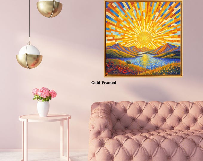 Sage Moon Japandi Canvas, Flock of Birds Framed Print, Japanese Rising Sun Wall Decor