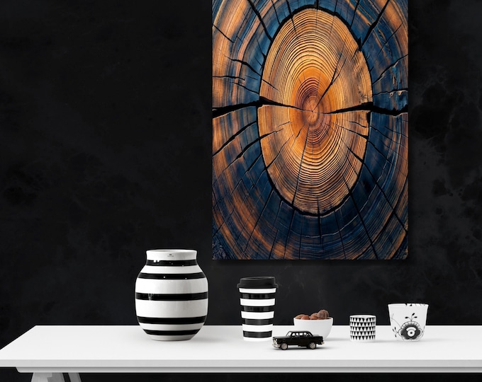 Tree Ring Stump Canvas Art, Textured Wood Print, Vibrant Botanical Wall Decor