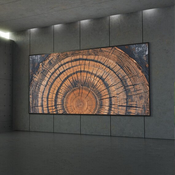 Tree Ring Canvas Wall Art – Natural Wood Texture Abstract Modern Decor