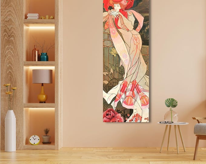 Art Nouveau Woman Canvas Wall Art, Georges de Feure Decorative Poster, Vintage French Style Decor, Elegant Retro Floral Painting