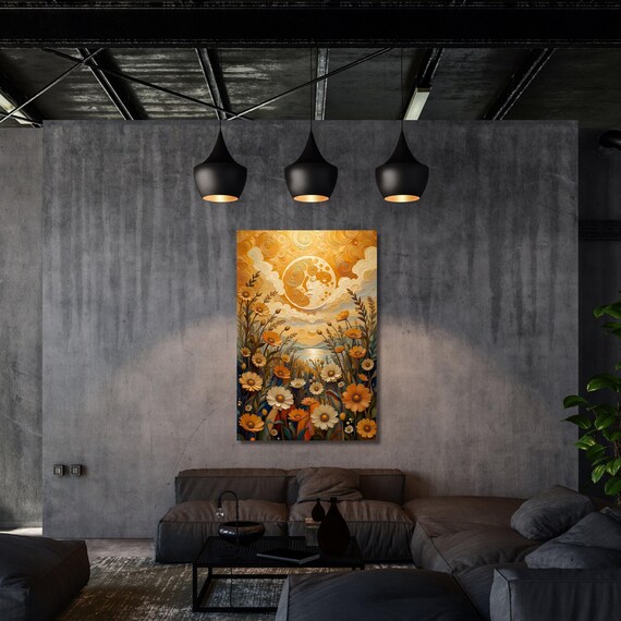 Wildflower Canvas, Flower Garden Canvas, Bedroom Wall Art, Sunrise Klimt Wall Art Above Sun Wall Art Christmas Gift  Sunset Canvas Wall Art