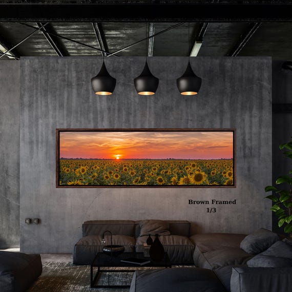 Sunrise Sunflower Field Canvas Wall Art – Golden Morning Landscape Nature Decor Sunrise Sun Canvas Wall Office Print gift