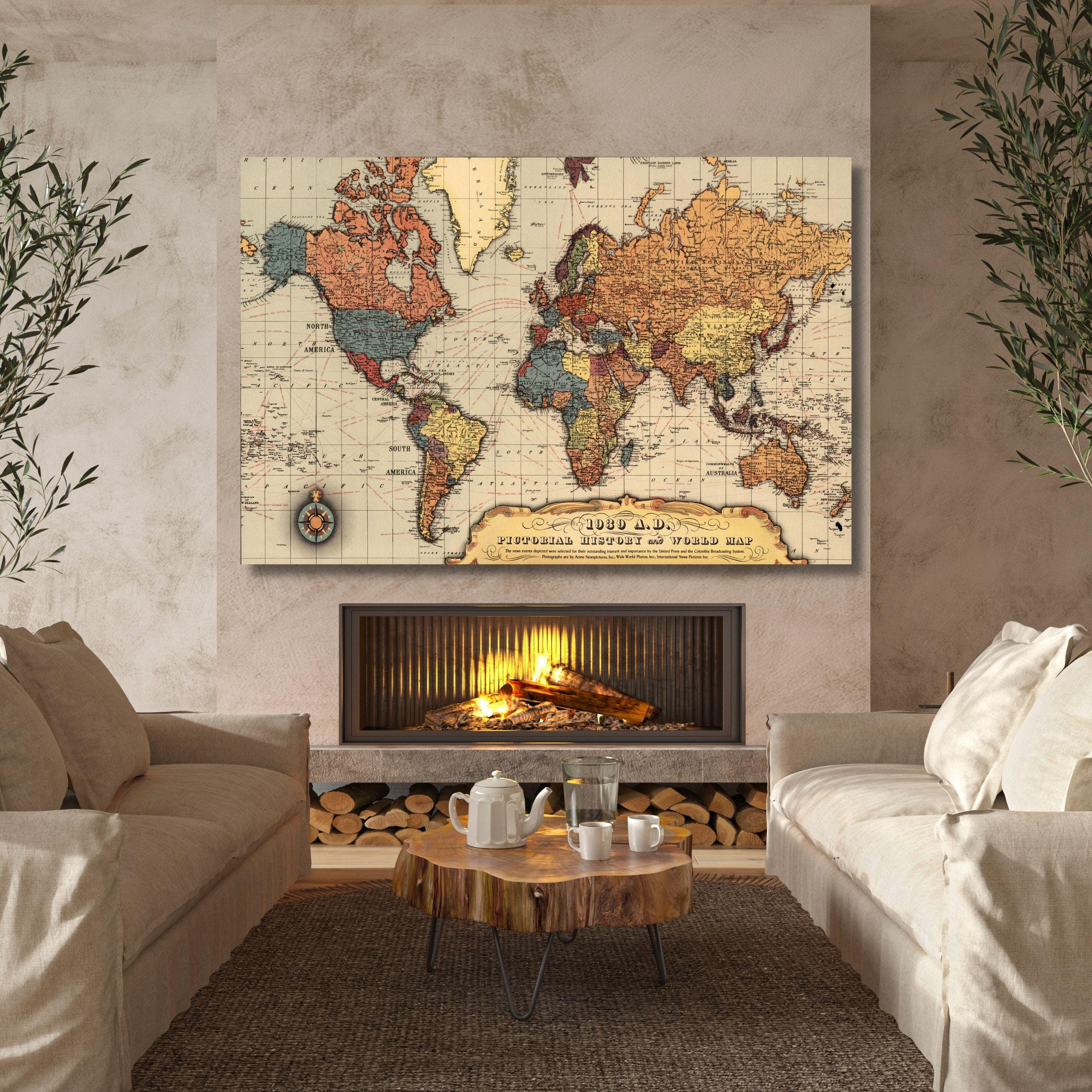 1939 Vintage World Map Canvas - Retro Style History Wall Art