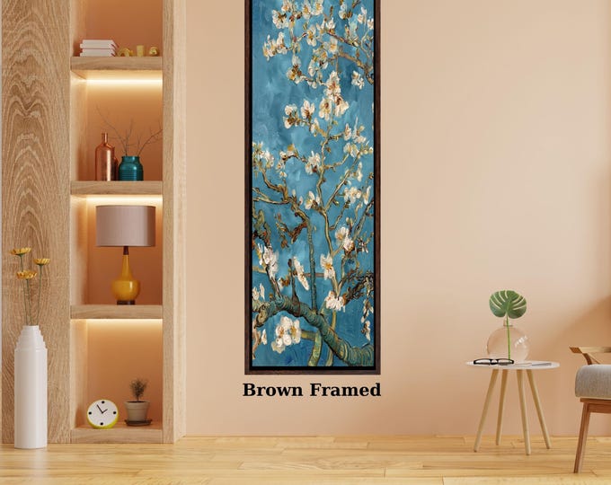 Vertical Almond Blossoms Canvas Art – Van Gogh Style Nature Print