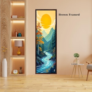 Long Narrow Canvas Wall Art Vertical Nature Print Tall Modern Tree or Mountain Wall Decor for Hallway, Entryway or Small Space Styling Print