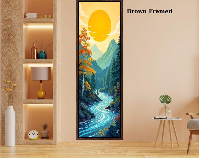 Long Narrow Canvas Wall Art Vertical Nature Print Tall Modern Tree or Mountain Wall Decor for Hallway, Entryway or Small Space Styling Print