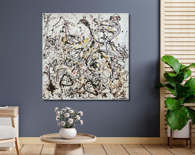 Jackson Pollock Number 16 Drip Painting, Abstract Black Ink Canvas Wall Art (Reproduction)