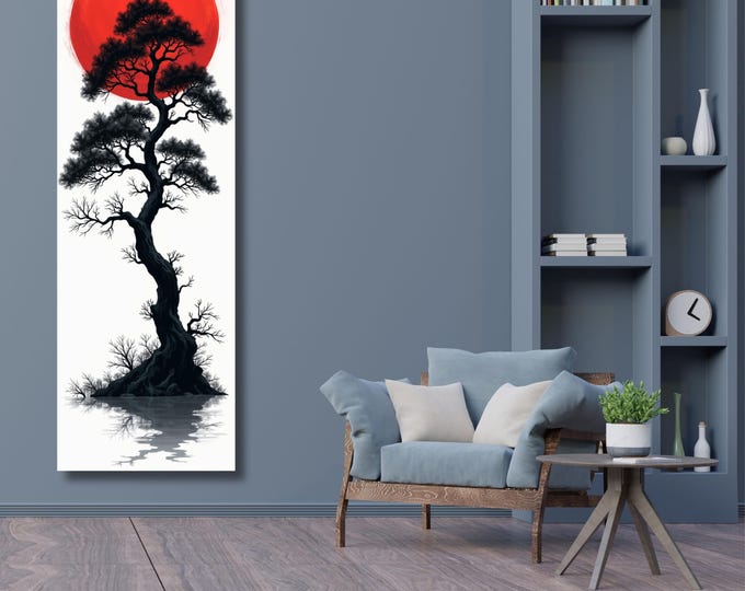 Japanese Maple Tree Sunset Canvas Art: Vintage Retro Print
