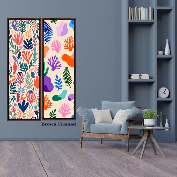 Set of 2 Long Narrow Canvas Wall Art Henri Matisse Style Colorful Flowers Canvas Print – Modern Floral Wall Art Decor