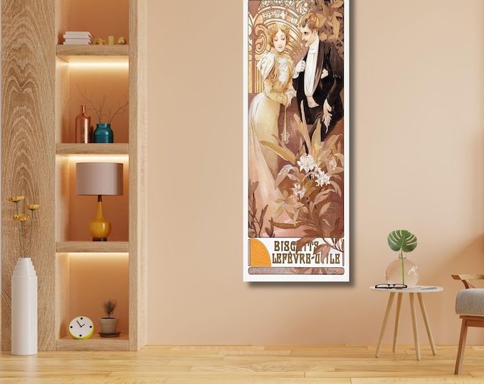 Flirt (1895-1900) by Alphonse Mucha Long Canvas Wall Art – Art Nouveau Poster Print
