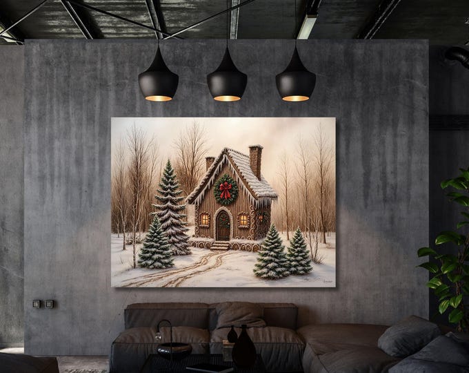 Christmas Gingerbread Farmhouse Canvas Art, Vintage Holiday Wall Decor