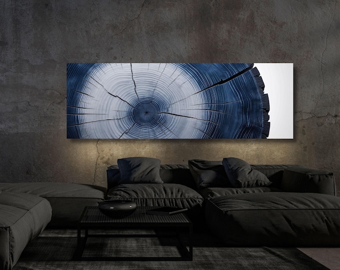 Panoramic Tree Rings Canvas Art, Elegant Natural Stump Print, Vivid Wall Decor