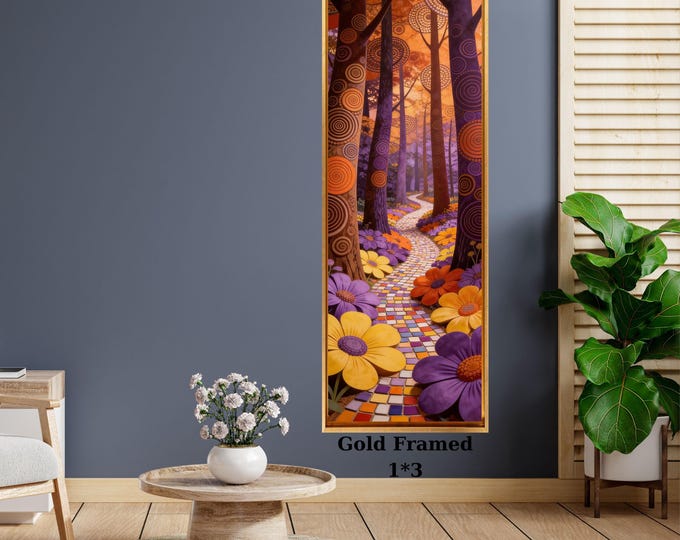 Vertical River Canvas Print, Tall Tree Mountain Wall Art Long Narrow