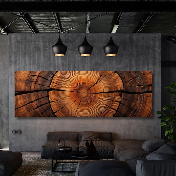 Panoramic Tree Rings Canvas Wall Art Elegant Natural Wall Art Great Design Solution for Echo Tree Ring Print of stump, Tree ring Canvas art