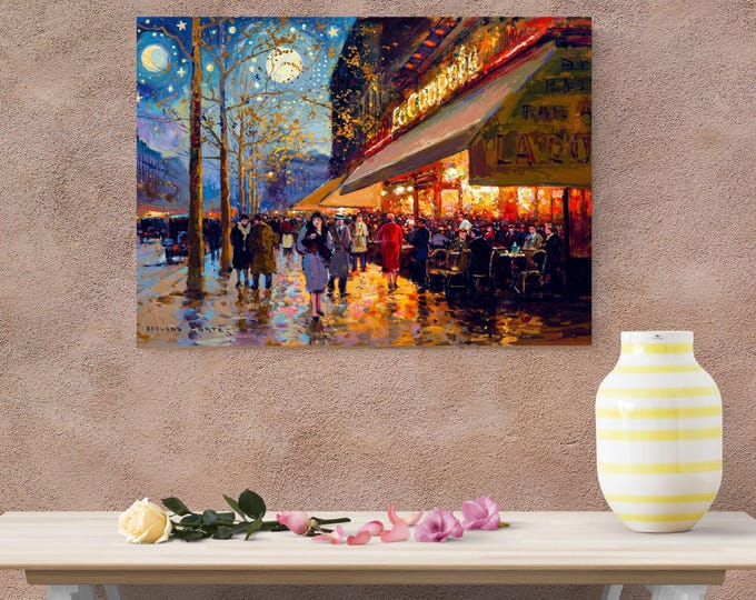 Edouard Leon Cortes Style Paris Meets Van Gogh Style Starry Night Canvas Wall Art