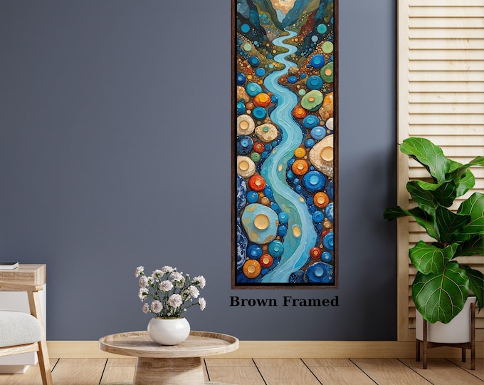 Klimt Style Wildflower Garden Tall Narrow Canvas, Botanical Nature Wall Art, Rustic Floral Vertical Print for Hallway or Bedroom art gift