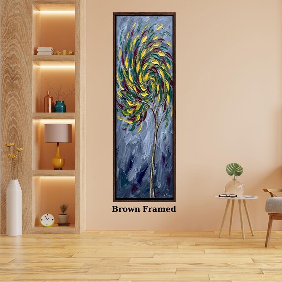 Long Narrow Canvas Wall Art Vertical Nature Print Tall Modern sun Tree or Mountain Wall Decor for Hallway,Entryway Small Space Styling Print