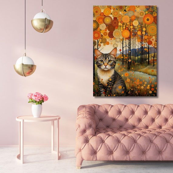 Klimt Black Cat In A Garden  Canvas Wall Art cat garden Ready To Hang Canvas Wall Art,Gustav Klimt Canvas Print Flower Garden Flower Market