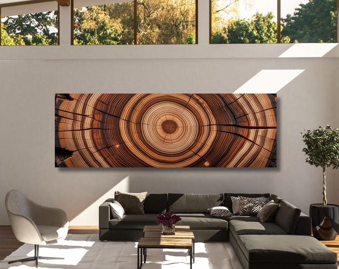 Panoramic Tree Ring Canvas Art: Elegant Natural Home Decor