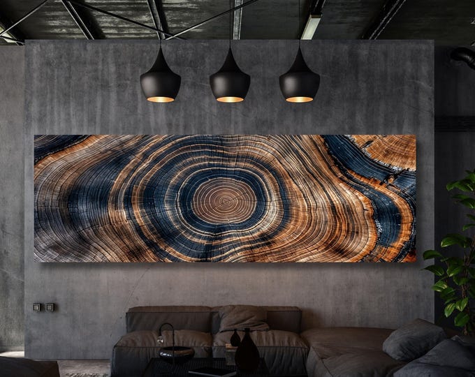 Panoramic Tree Rings Canvas Wall Art Elegant Natural Wall Art Great Design Solution for Echo Tree Ring Print of stump, Tree ring Canvas art