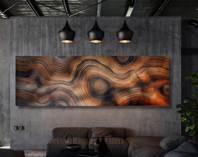 Panoramic Large Wood Canvas Wall Art, Wood Tree ring Wall Art, Warm Tones Wall Decor, Wood Texture Tree ring Canvas art Echo Tree Ring art